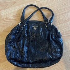 PRADA Vernice Waves Bag Gold Hardware Large 16” Luxury Black Patent Leather