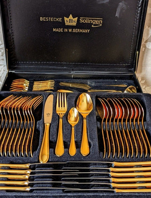 Vintage SBS Bestecke Solingen Cutluery Set- 23/24 kt Gold Plated