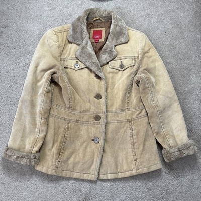 Vintage Espirit Corduory Jacket Fur Trim Womens Medium Y2K 90s Western Retro