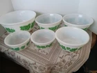 SET OF 6 HAZEL GLASS IVY BOWLS  set of vintage Hazel Atlas Green Ivy milk glass
