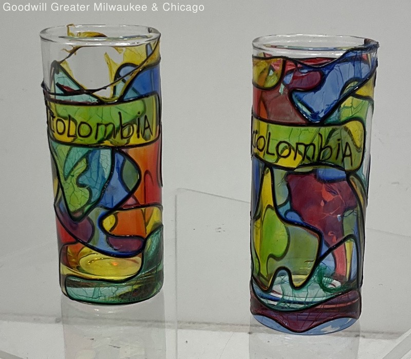 Colombia Multicolor Stained Glass Hand Painted Barware Shot Glasses Set Of