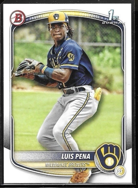 2025 Bowman Luis Pena Milwaukee Brewers 1st Prospect Rookie RC Card #BP-38