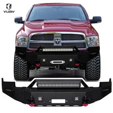 Vijay Black Steel Front Bumper Wwinch Platelights For 2009-2012 Dodge Ram 1500
