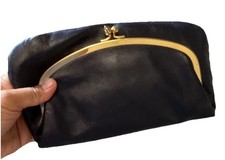 Vintage MelTon Clutch Purse Navy Blue Gold Hardware