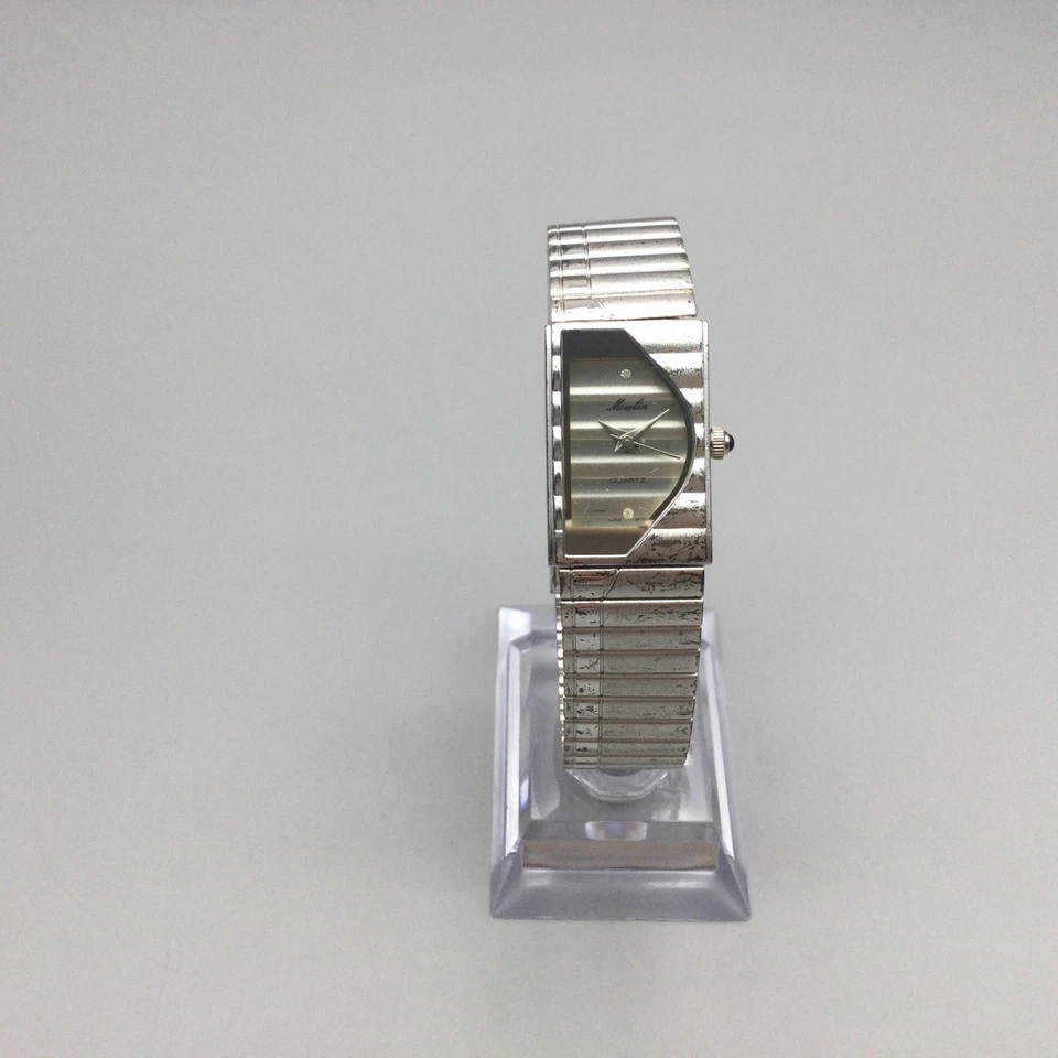 Reloj Moulin Vintage Media Luna Para Hombre 17mm Tono Plateado Banda Ajustable Batería Nueva Foto 3 de 4