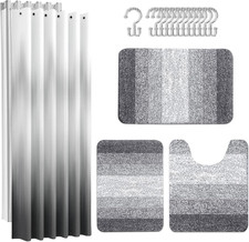 Bathroom Sets with Shower Curtain and Rugs Set of 4 Ombre Grey