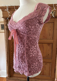The Ann Ferriday Corset Top Dusty Rose Floral Pattern Lace Size S/M