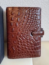 FILOFAX  Crocodile LEATHER PLANNER Vintage Embossed Bible Brown 6-Hole Brown
