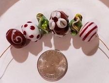Handmade Beautiful Red White  Green Lampwork Glass Beads B4 