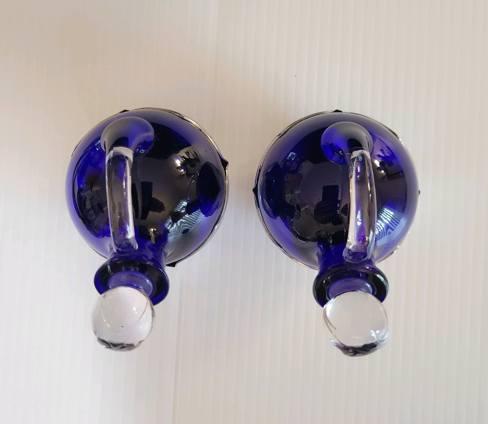 Vtg KROME KRAFT Farber Bros NY Oil Vinegar Cobalt Blue Glass 