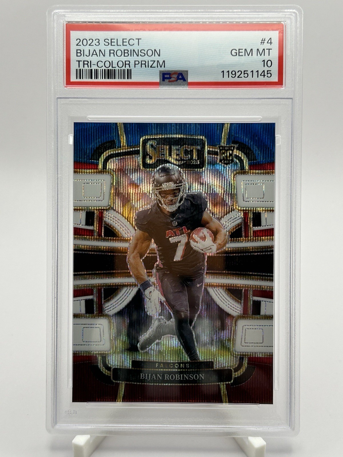 2023 Panini Select Concourse Tri-Color Prizm Bijan Robinson #4 /259 Falcons RC