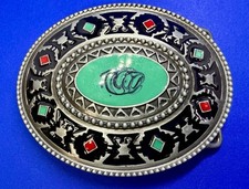 Southwestern Tribal Pattern Blue Red Enamel Colored Belt Buckle in New Condition