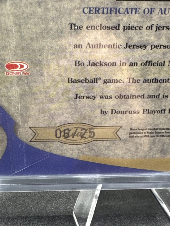 Parche de tela del juego Bo Jackson 2005 materiales certificados hoja/25 juego usado Foto 3 de 3