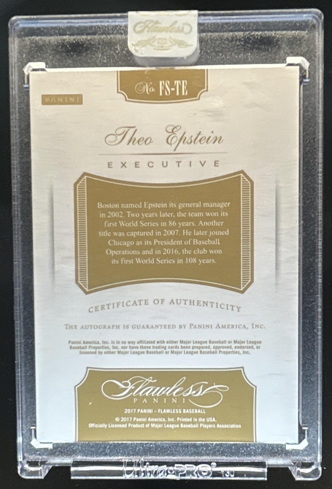 2017 Panini Flawless Theo Epstein Signatures Auto Autograph #/15 Cubs view 2