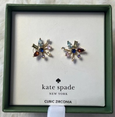 New in Box Kate Spade Floral Firework Stud Earrings Cubic Zirconia Gold Tone