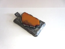 Modernist Warsaw Poland Sterling SIlver Brutalist Egg Yoke Baltic Amber Pendant