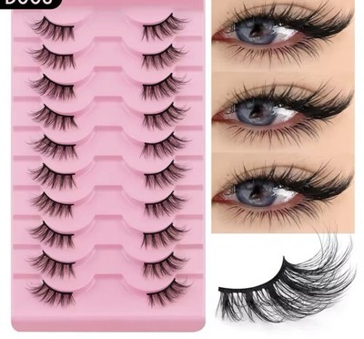 10 Paar natürliche halbe Wimpern Katzenaugen-Effekt - weiche flauschige Nerzwimpern