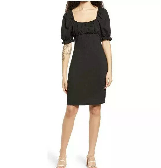nordstrom little black dress VERA MODA Nina Puff Sleeve Dress, XS silver sequin cut out Black Gingham Color:Champagne (Gold)
