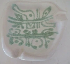 Ashtray VTG Mid Century Modern MCM Ceramic Green White Glaze-Artisan Made- USA