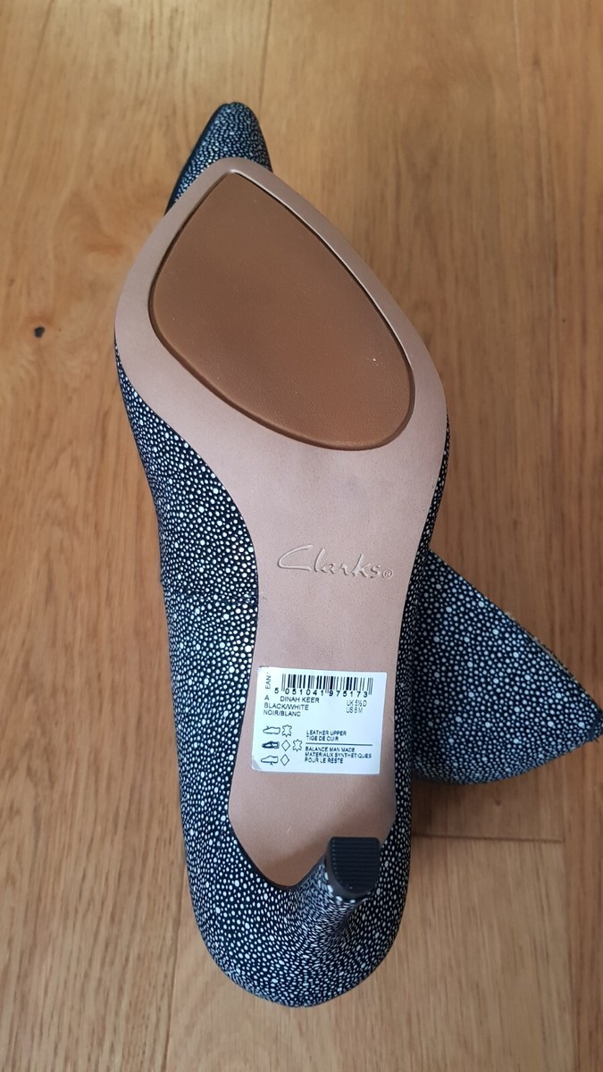 Clarks Narrative Dinah Keer Black/White Spot Leather Size