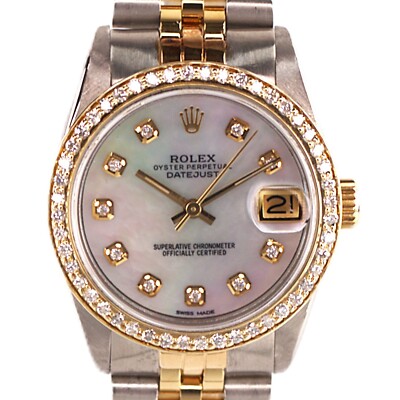 Rolex Datejust TwoTone SS YG Mother of Pearl Diamond Dial Bezel 68273
