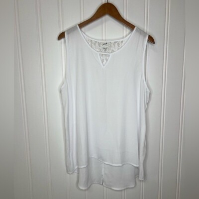 Jaclyn Smith Collection Sleeveless Floral Lace Top White Size XXL