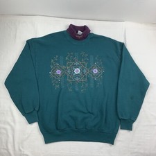 Vintage Gopher Sport Sweatshirt Womens XL Green Floral Design Grandma Pullover