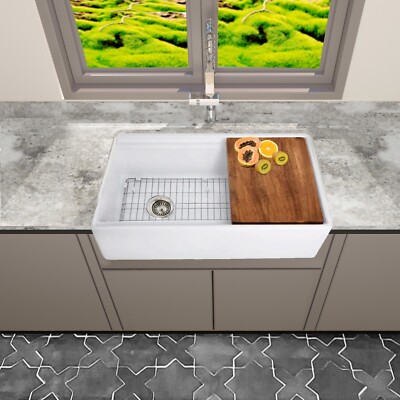 33'' Fireclay Farmhouse Workstation Apron Sink White - A Grade Quality Free Ship