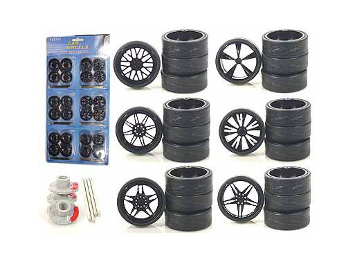BLACK REPLACEMENT WHEELS & TIRES SET RIMS FOR 1/18 SCALE CARS AND TRUCKS 2004B
