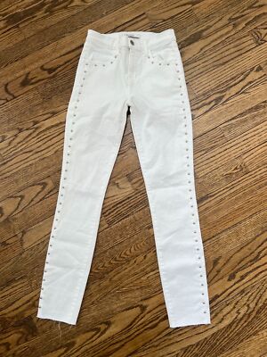 J BRAND Alana Studded White High Rise Raw Hem Skinny Jeans