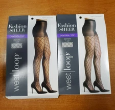 2 Prs Westloop DIAMOND Sheer Control Top Size A Jet Black Sheer Toe (0C-1967)