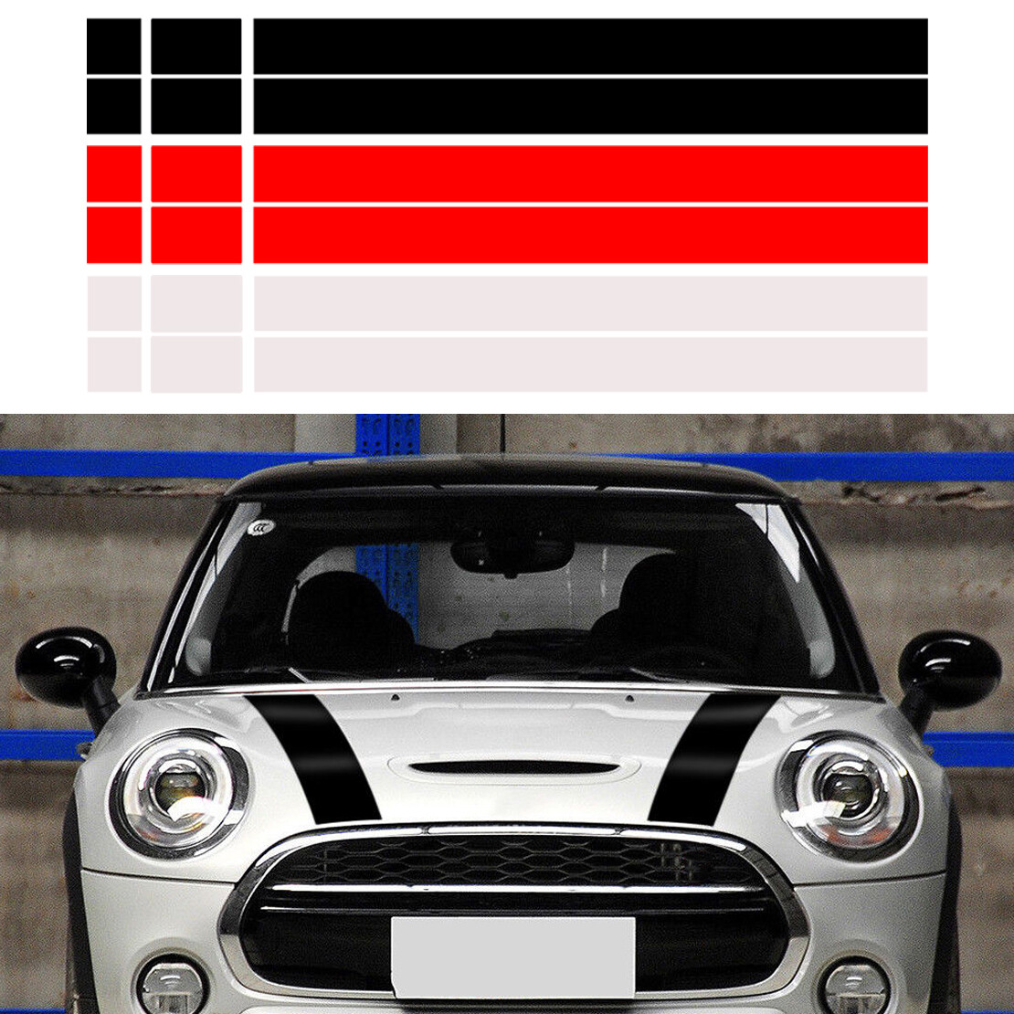 2x Bonnet Stripes Hood Decal Vinyl Cover Sticker for MINI Cooper R50 R53 R56 R55