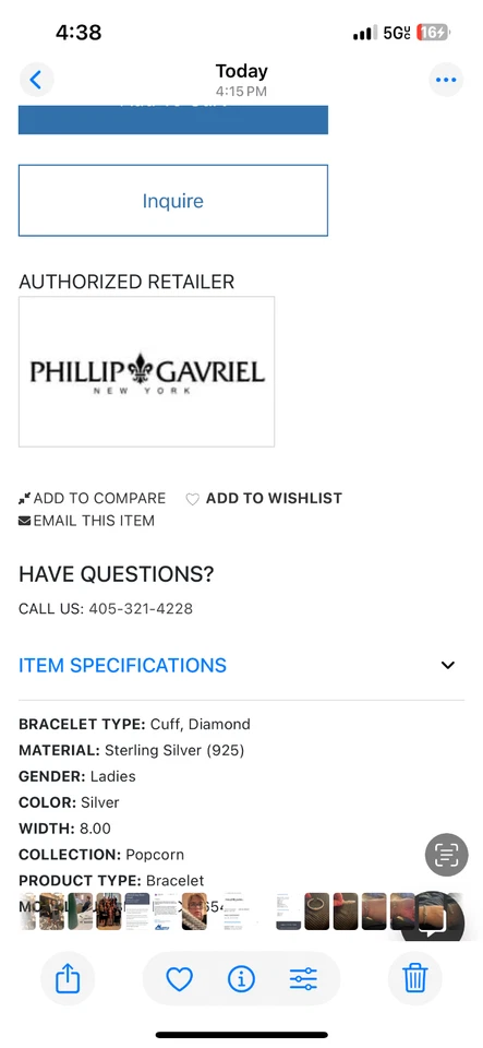 Brazalete de palomitas de maíz Phillip Gavriel con diamantes en plata de ley Foto 2 de 4