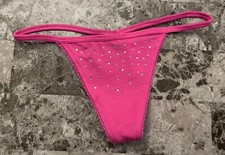 NWT VICTORIA'S SECRET PINK SILVER RHINESTONE PICOT V STRING THONG PANTIES