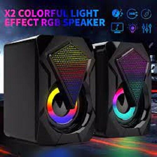 X2 USB Wired PC Speaker 3.5mm Bass Stereo Subwoof With Colorful LED...