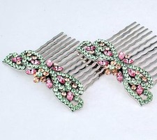 2Pcs Spring Green Austrian Shiny Rhinestone Cystal Hair Combs Jewelry Gift B137