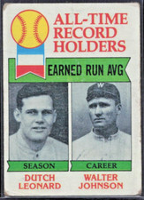 1979 Topps All-Time Record Holders #418 ERA Dutch Leonard / Walter Johnson - HOF