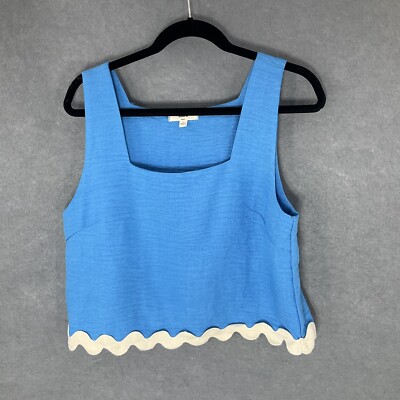 Entro Top Womens Sz L Blue Cropped Sleeveless Trim Accent Festival Boho Coastal