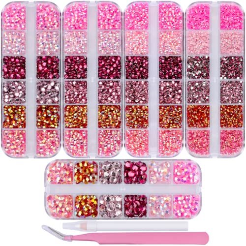 5 Boxes Shiny Colorful Nail Art Rhinestones Kit Crystals AB Flatback Jelly Pink