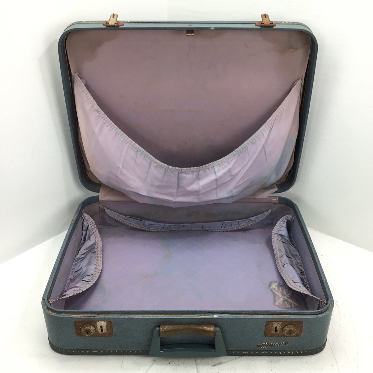 Vintage 1960s Luggage, Monarch Blue Hard Shell Suitcase, midsize