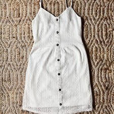 Charlotte Russe Women’s Medium White Mini Lace Lined Dress V Neck Button