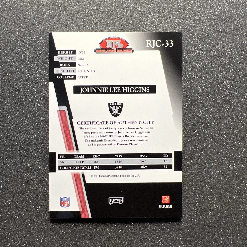 2007 Playoff Absolute JOHNNIE LEE HIGHINS #RJC-33 Rookie JERSEY - NFL RAIDERS - Image 4 of 4