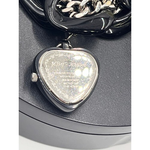Betsey Johnson Vintage Black Puffy 3D Heart Watch Chain Bracelet BJ7016 - Picture 8 of 10