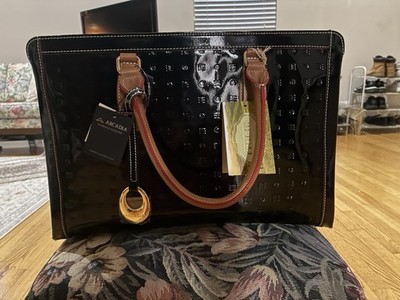 Arcadia Black Patent Leather Handbag Tote Bag Logo Purse Made in Italy