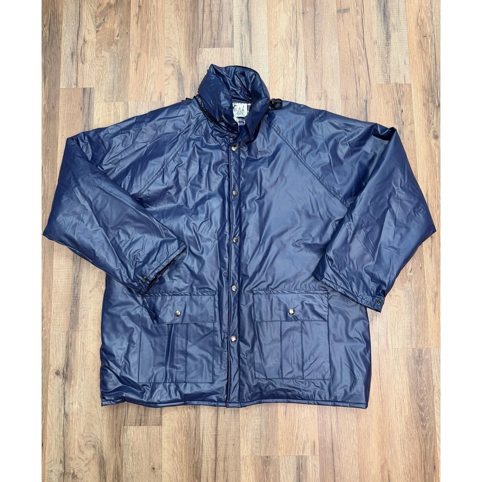 Duck Bay Blue Waterproof Flannel Lined Jacket Men's L Hooded Vintage