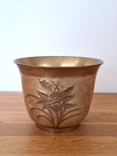 Vintage Brass & Enamel Floral Plant Pot Holder Decorative Planter Retro Home