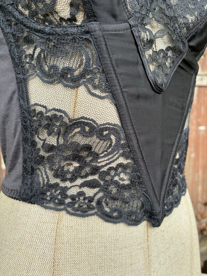 Auténtico Bustier Chevron 34B Vintage Christian Dior Encaje Negro Foto 2 de 4