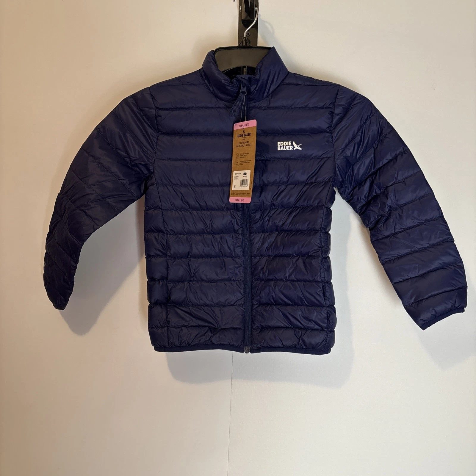 Eddie Bauer Kids Youth Down Packable Puffer Jacket Unisex S 6/7 Navy Blue NWT