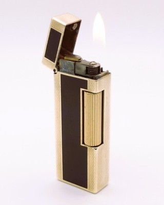Dunhill Rollagas WORKING Vintage Lighter RARE Windsor Black Enamel & Gold Barley