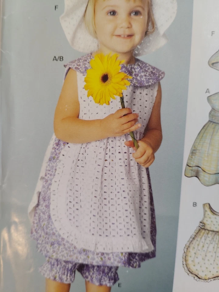 Dress Apron Hat Infant Girls NB S M L Simplicity 6255 New Look Sewing Pattern - Image 2 of 4